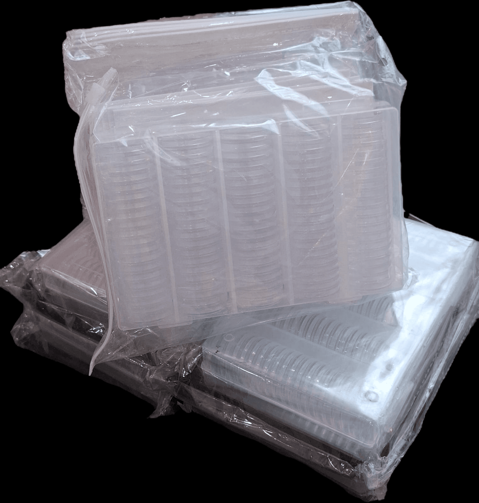 Transparent coin capsules in storage packs
